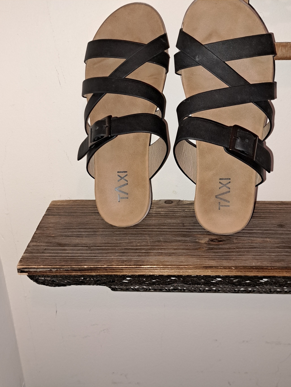 Taxi Black Strappy Slide Sandals for Women